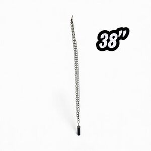Long Black Faux Stone Pendant Necklace – 38” Chain, Minimalist Style